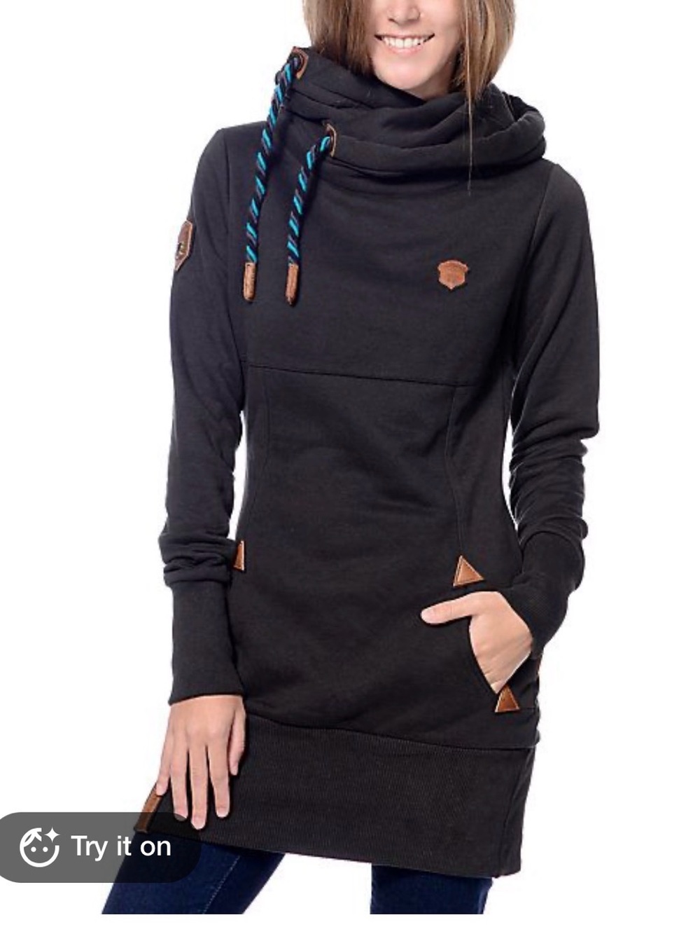 Naketano Black Longline Cowl-Neck Sweater with Drawcords